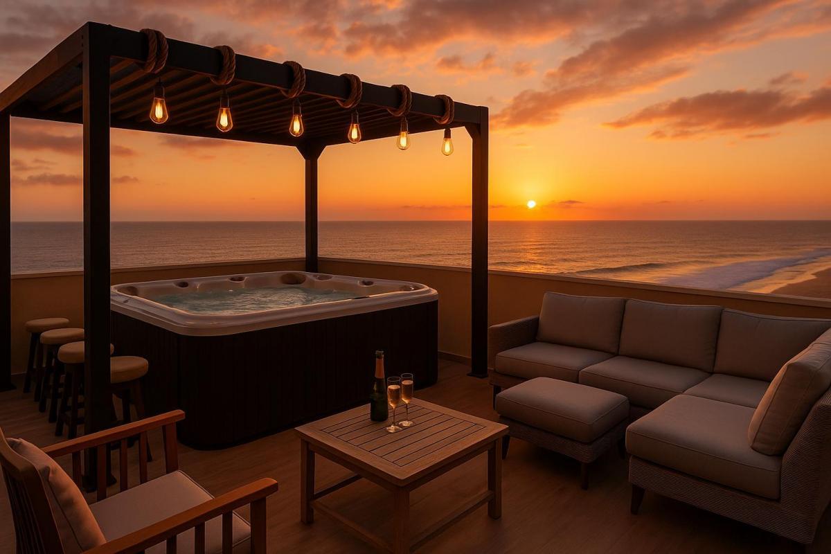  ג'קוזי חיצונית בשקיעה - ספא גורדונוס